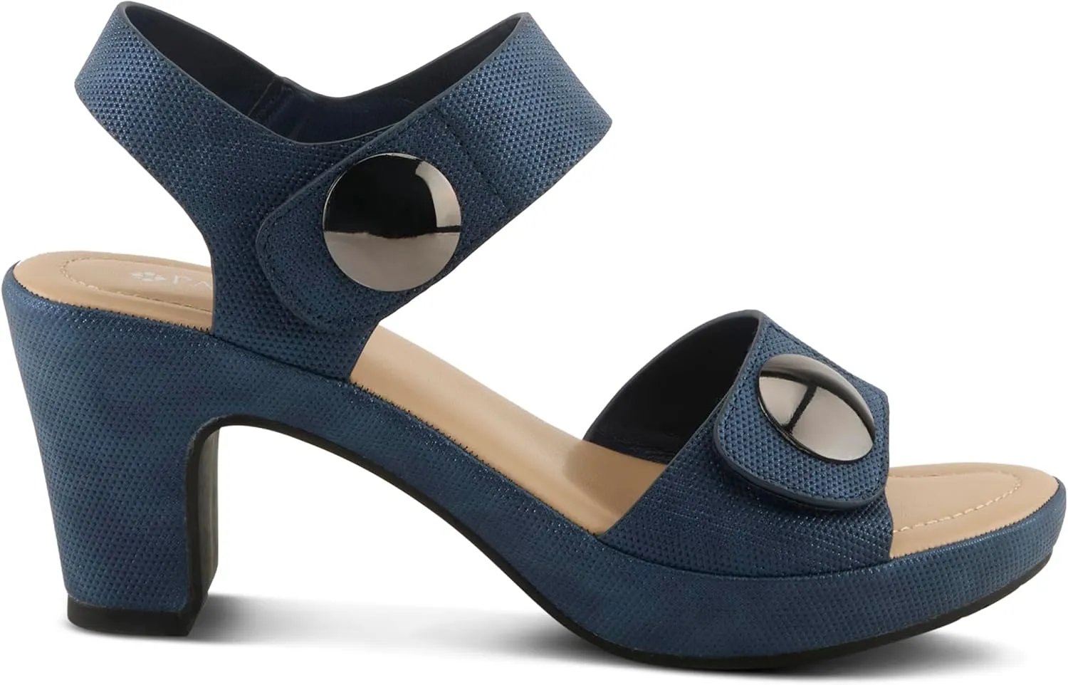 PATRIZIA Women's DADE-WOVEN Hook and Loop Sandals - Textured Faux Leather with Gold Button Accents, Adjustable Fit