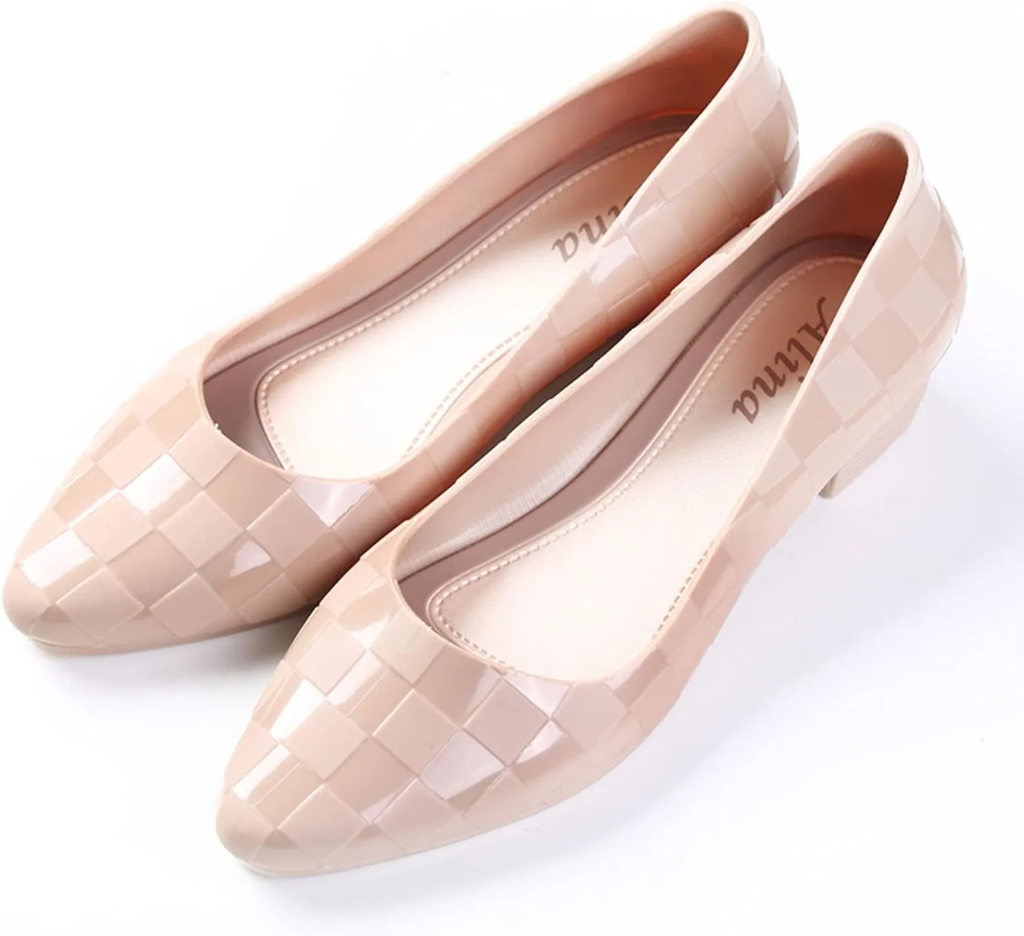 Plaid Pattern Sandals for Women Low Heel Summer Casual Pointed Toe Closed Toe Shallow Mouth Slip-on Square Heels Shoes Lightweight Non-Slip Sandalias
