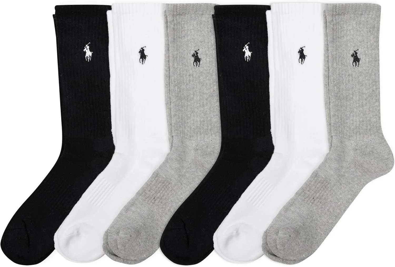 POLO RALPH LAUREN Womens Performance Cotton Crew Socks 6 Pair Pack Breathable Mesh and Sport Cushioning