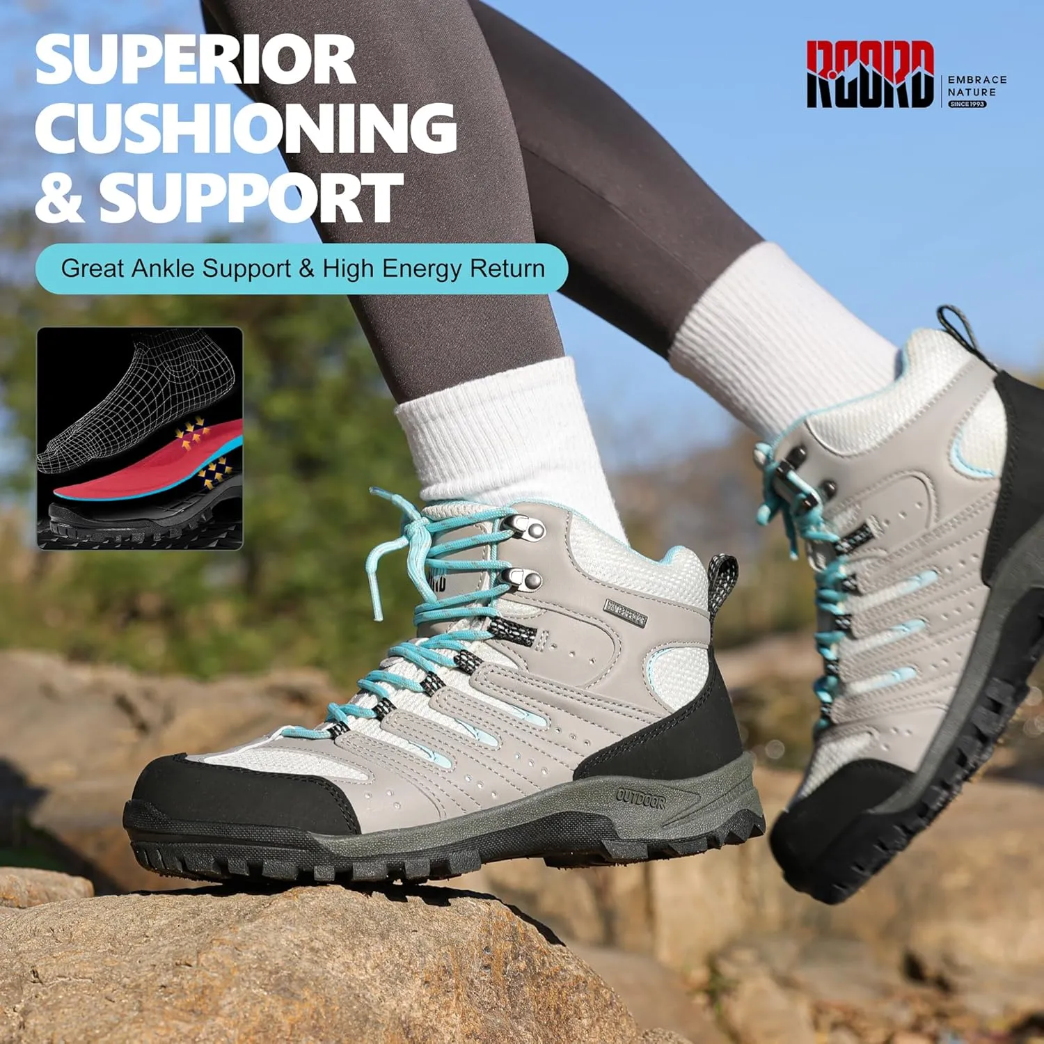 R CORD Hiking Boots Women Waterproof Womens Hiking Boots Comfortable Non-Slip Womens Hiking Shoes Walking Trekking Camping Tennis Sport Sneakers