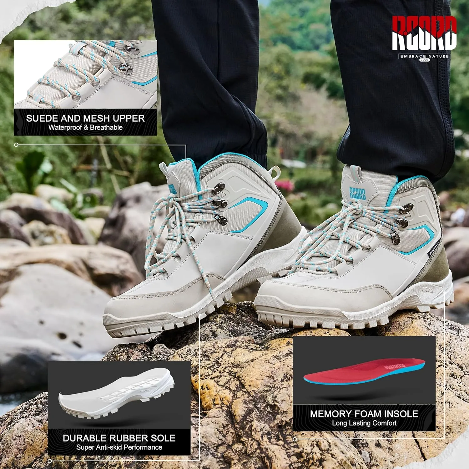R CORD Womens Hiking Boots Waterproof Mid-Cut Hiking Boots Women Non-Slip Womens Hiking Shoes Outdoor Hiking Shoes for Women Trekking Camping Trail