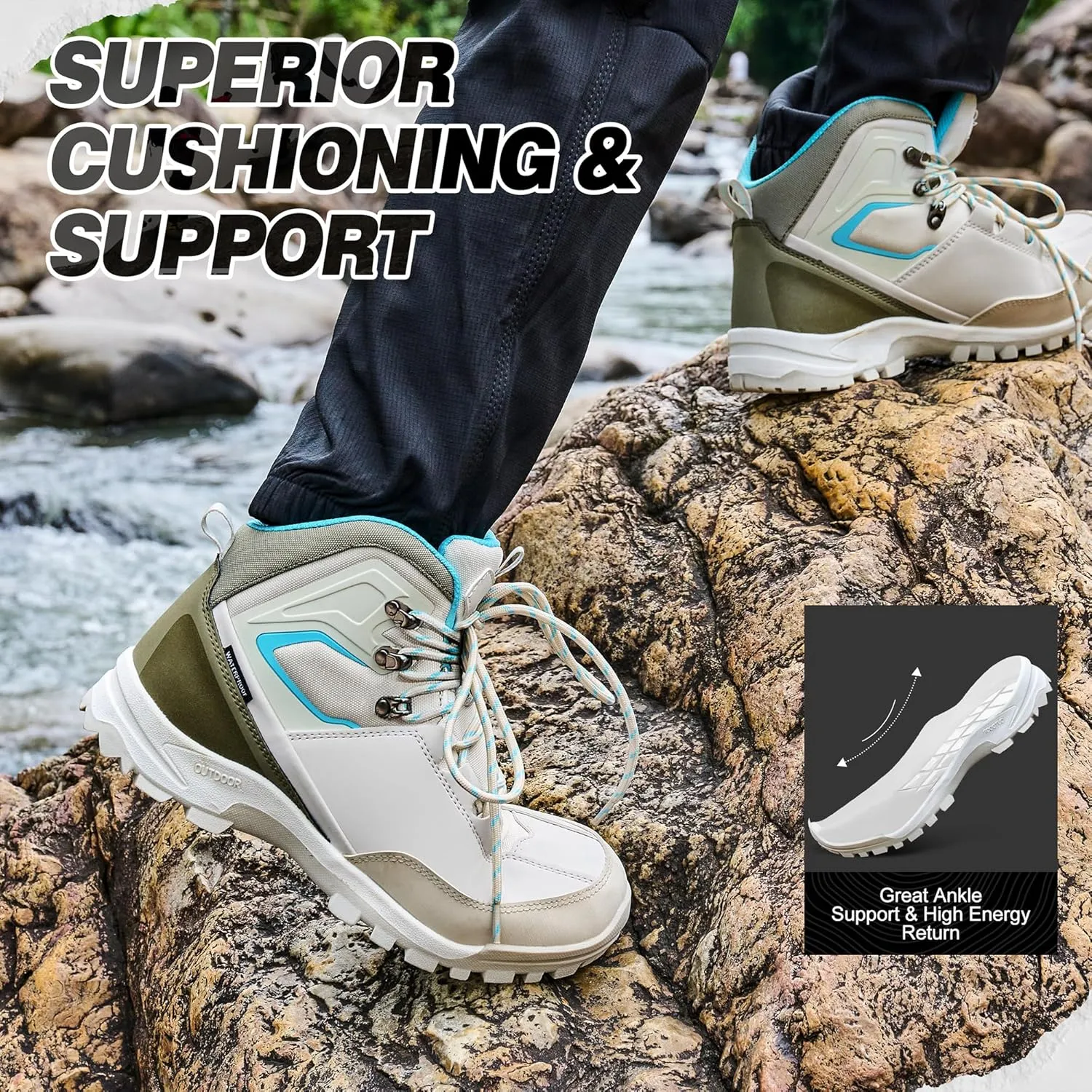R CORD Womens Hiking Boots Waterproof Mid-Cut Hiking Boots Women Non-Slip Womens Hiking Shoes Outdoor Hiking Shoes for Women Trekking Camping Trail