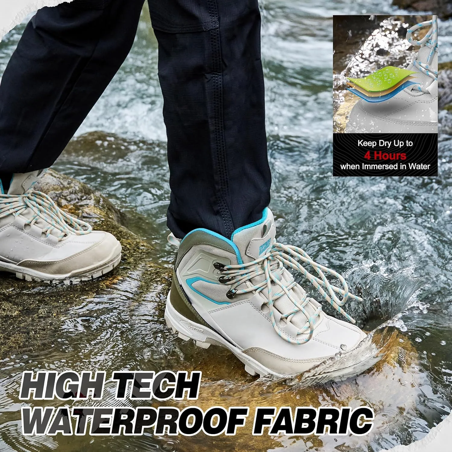 R CORD Womens Hiking Boots Waterproof Mid-Cut Hiking Boots Women Non-Slip Womens Hiking Shoes Outdoor Hiking Shoes for Women Trekking Camping Trail
