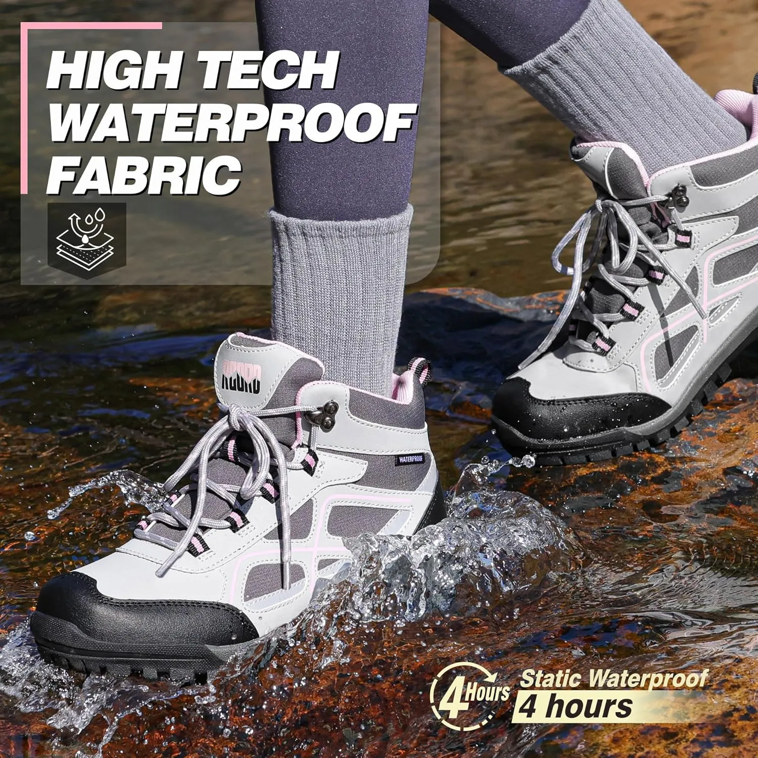 R CORD Womens Hiking Boots Waterproof Mid-Cut Hiking Boots Womens Non-Slip Hiking shoes Outdoor Trekking Camping Trail Outdoor