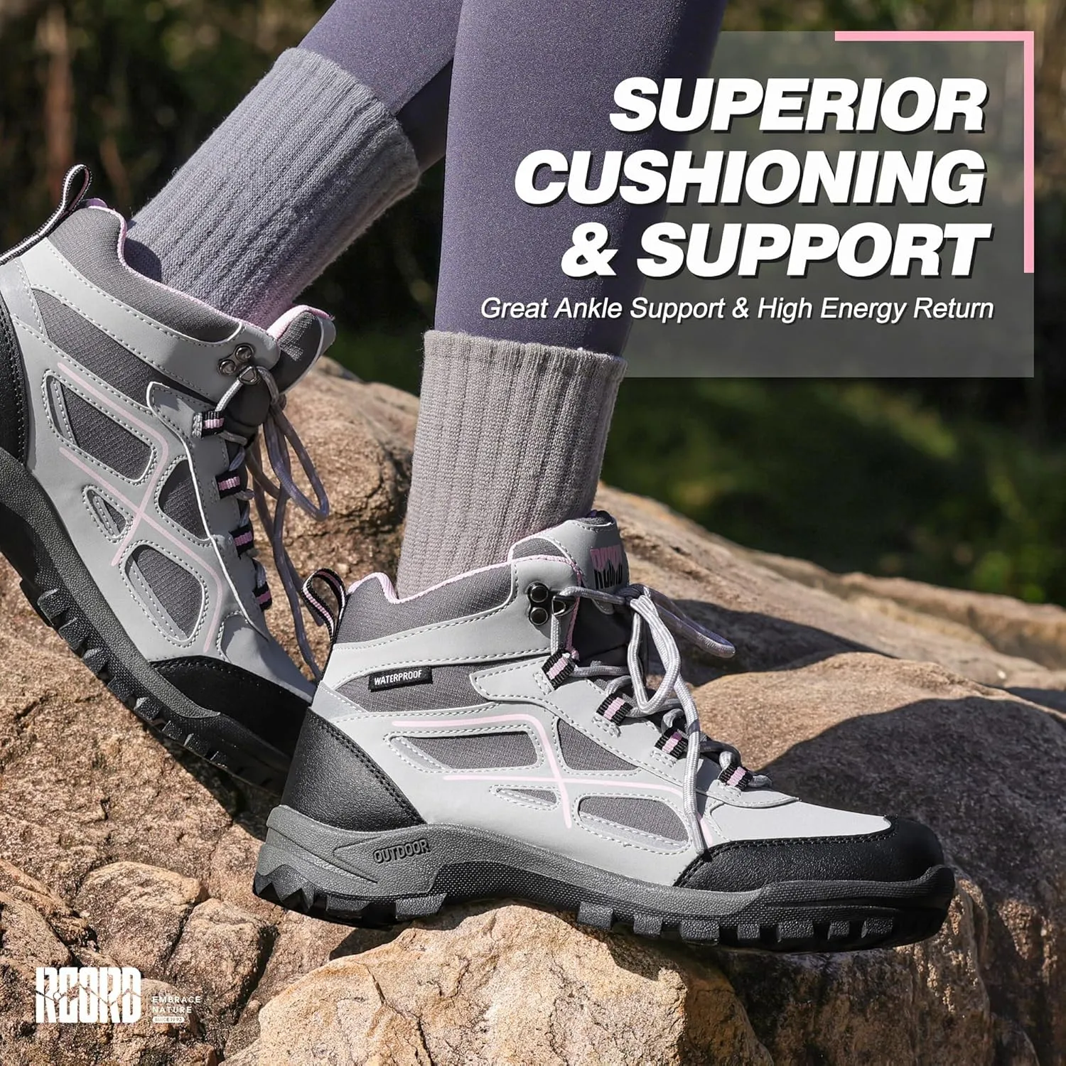R CORD Womens Hiking Boots Waterproof Mid-Cut Hiking Boots Womens Non-Slip Hiking shoes Outdoor Trekking Camping Trail Outdoor