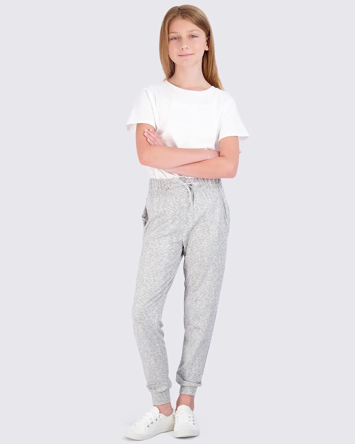 Real Essentials 3 Pack: Girls' Lounge Joggers Soft Athletic Performance Casual Sweatpants(Ages 7-16)