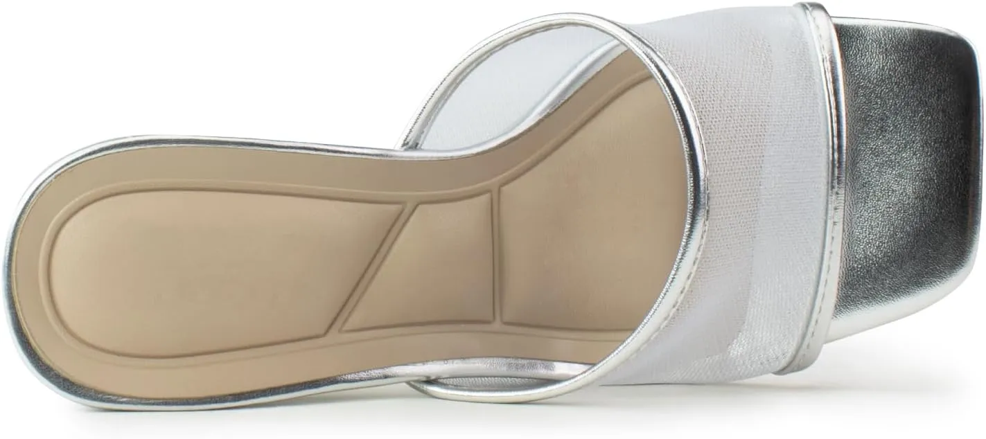 RF ROOM OF FASHION Women's Open Square Toe Slide On Mid Heel Sandals