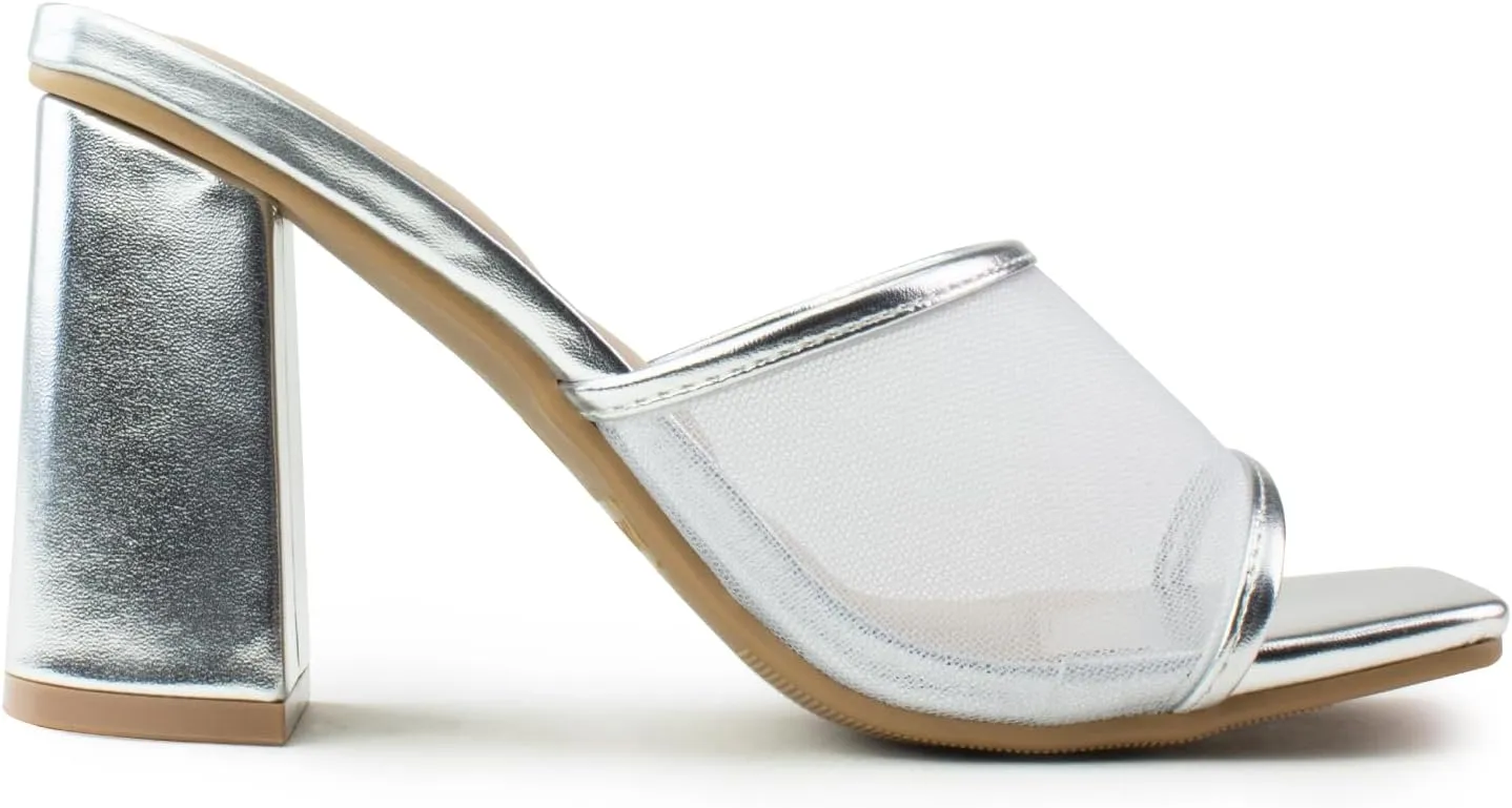 RF ROOM OF FASHION Women's Open Square Toe Slide On Mid Heel Sandals