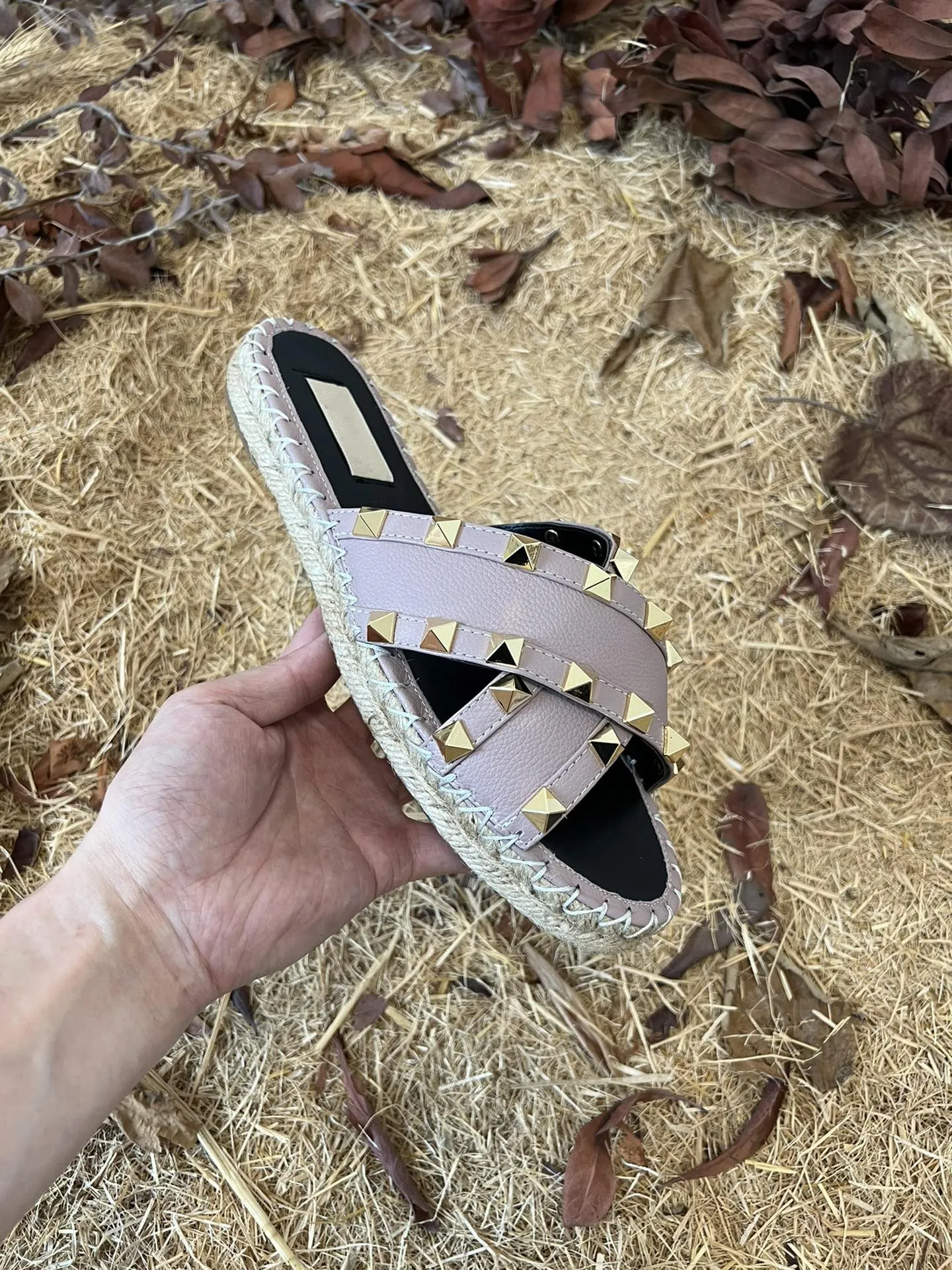 Rockstud Crisscross Espadrilles 20mm Sandal Wedges Black Purple