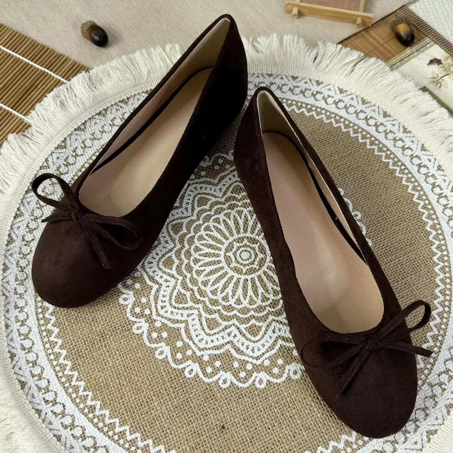 SAILING LU Ballet Flats Womens Round Toe Flat Shoes Cute Knot Suede Dress Shoes Wear to Work Slip On Loafers
