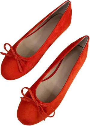 SAILING LU Ballet Flats Womens Round Toe Flat Shoes Cute Knot Suede Dress Shoes Wear to Work Slip On Loafers