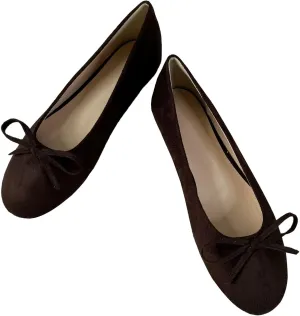 SAILING LU Ballet Flats Womens Round Toe Flat Shoes Cute Knot Suede Dress Shoes Wear to Work Slip On Loafers
