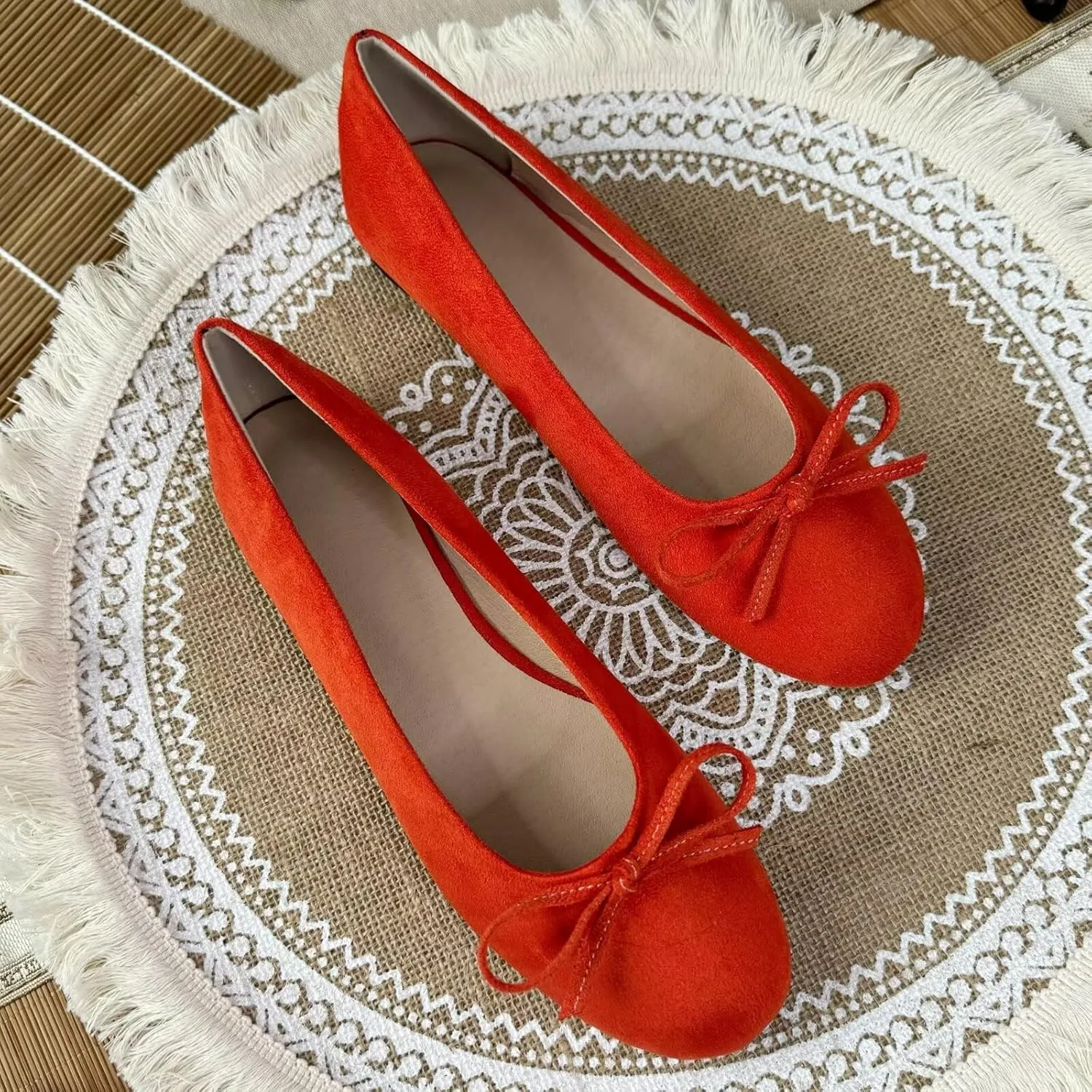 SAILING LU Ballet Flats Womens Round Toe Flat Shoes Cute Knot Suede Dress Shoes Wear to Work Slip On Loafers