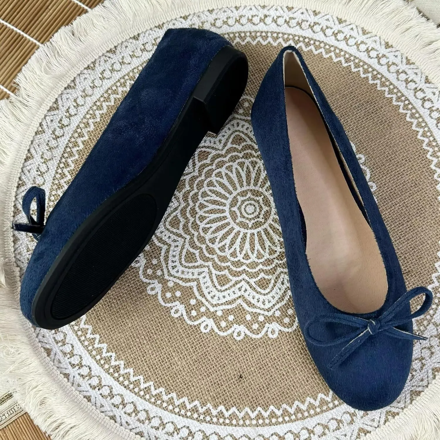 SAILING LU Ballet Flats Womens Round Toe Flat Shoes Cute Knot Suede Dress Shoes Wear to Work Slip On Loafers