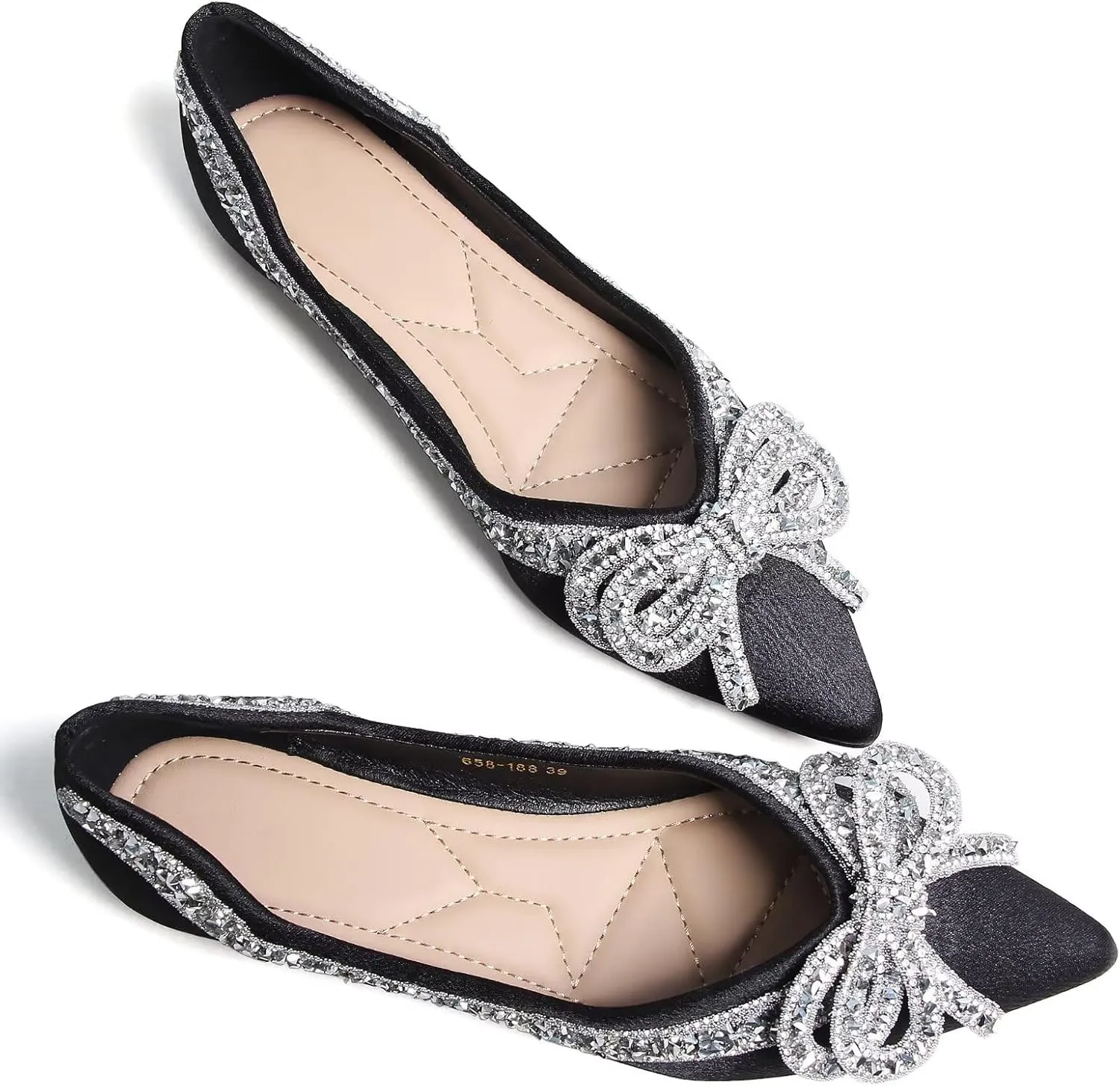SAILING LU Bow-Knot Ballet Flats for Women Pointed Toe Crystals Wedding Shoes Comfort Light Weight Loafers