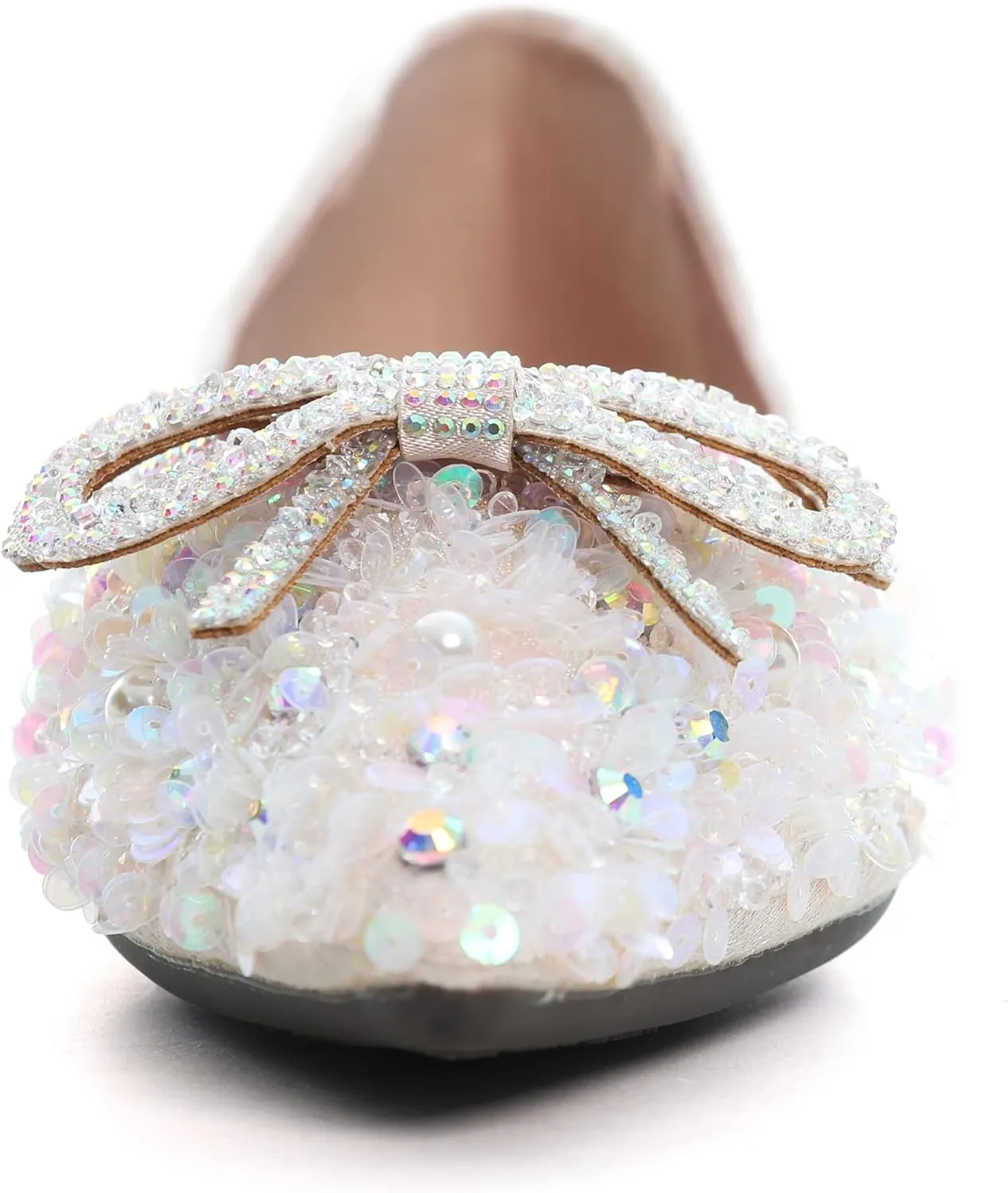 SAILING LU Bow-Knot Ballet Flats for Women Pointed Toe Crystals Wedding Shoes Comfort Light Weight Loafers