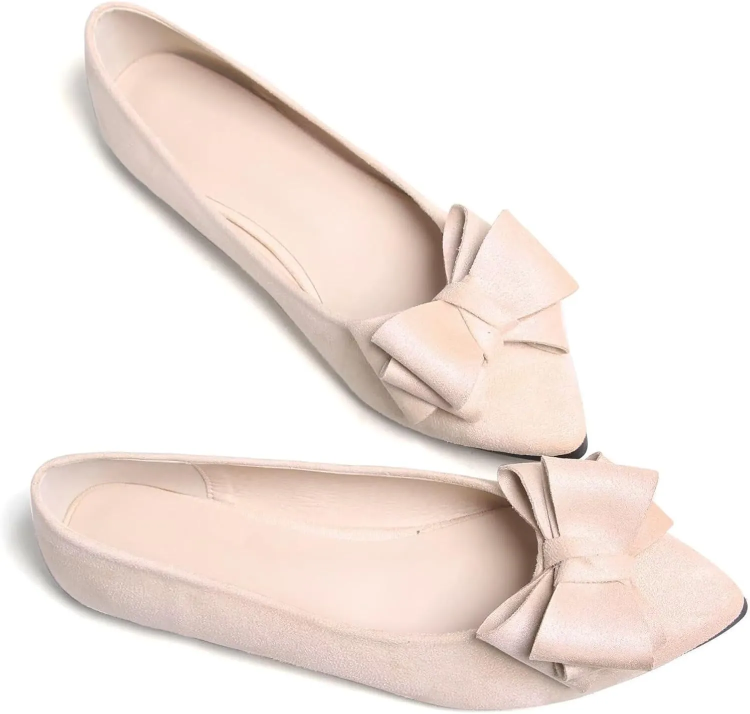 SAILING LU Bow-Knot Ballet Flats for Women Pointed Toe Crystals Wedding Shoes Comfort Light Weight Loafers