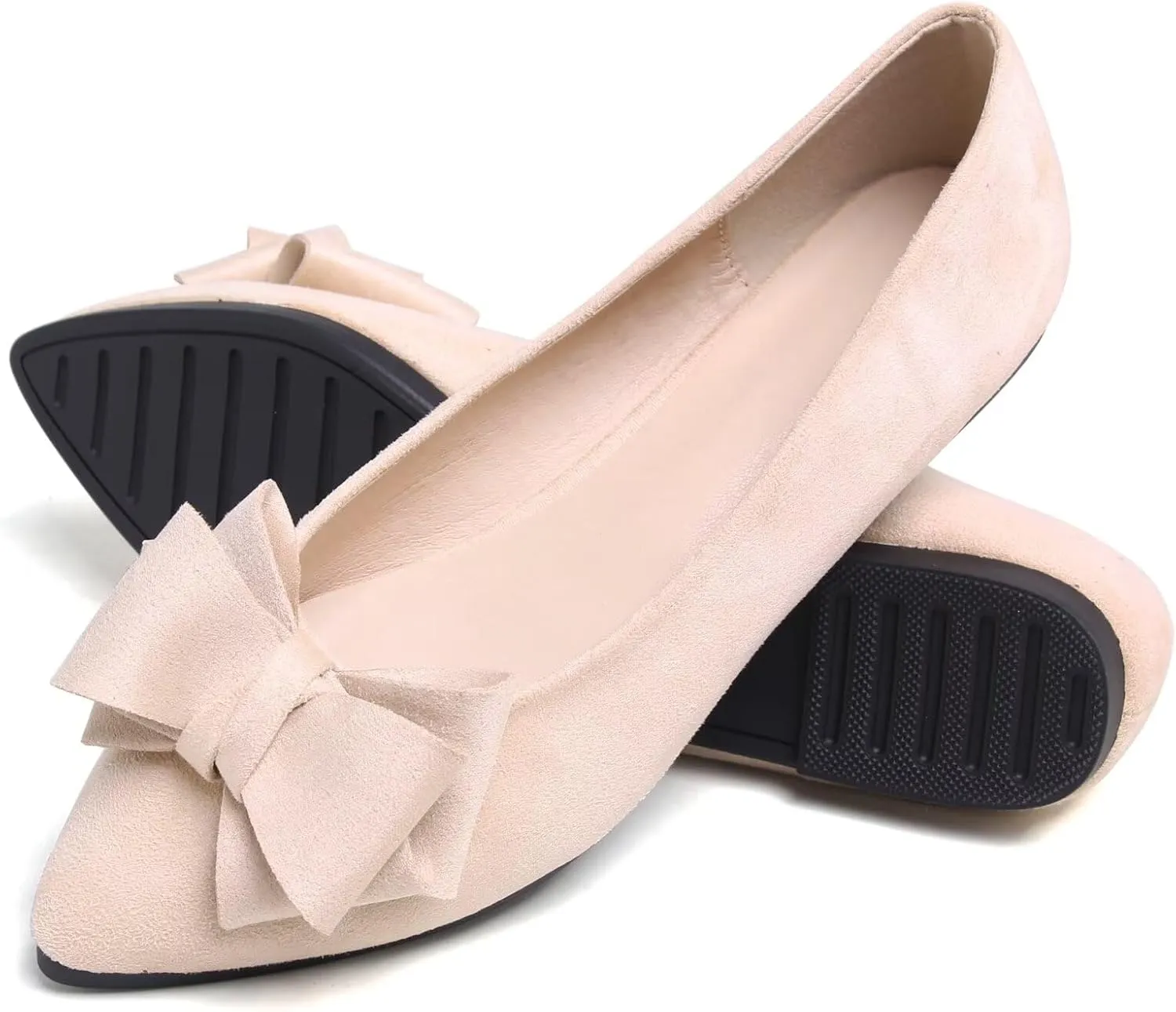 SAILING LU Bow-Knot Ballet Flats for Women Pointed Toe Crystals Wedding Shoes Comfort Light Weight Loafers