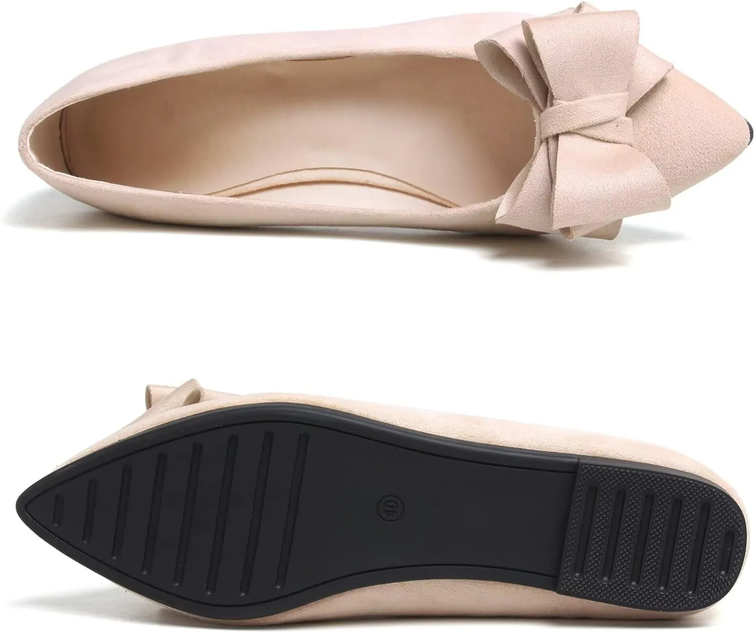 SAILING LU Bow-Knot Ballet Flats for Women Pointed Toe Crystals Wedding Shoes Comfort Light Weight Loafers