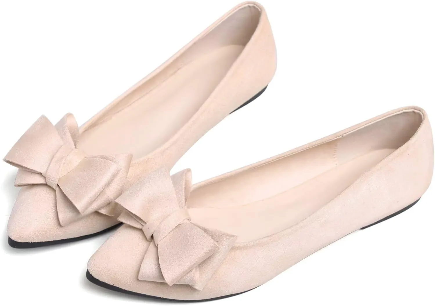 SAILING LU Bow-Knot Ballet Flats for Women Pointed Toe Crystals Wedding Shoes Comfort Light Weight Loafers