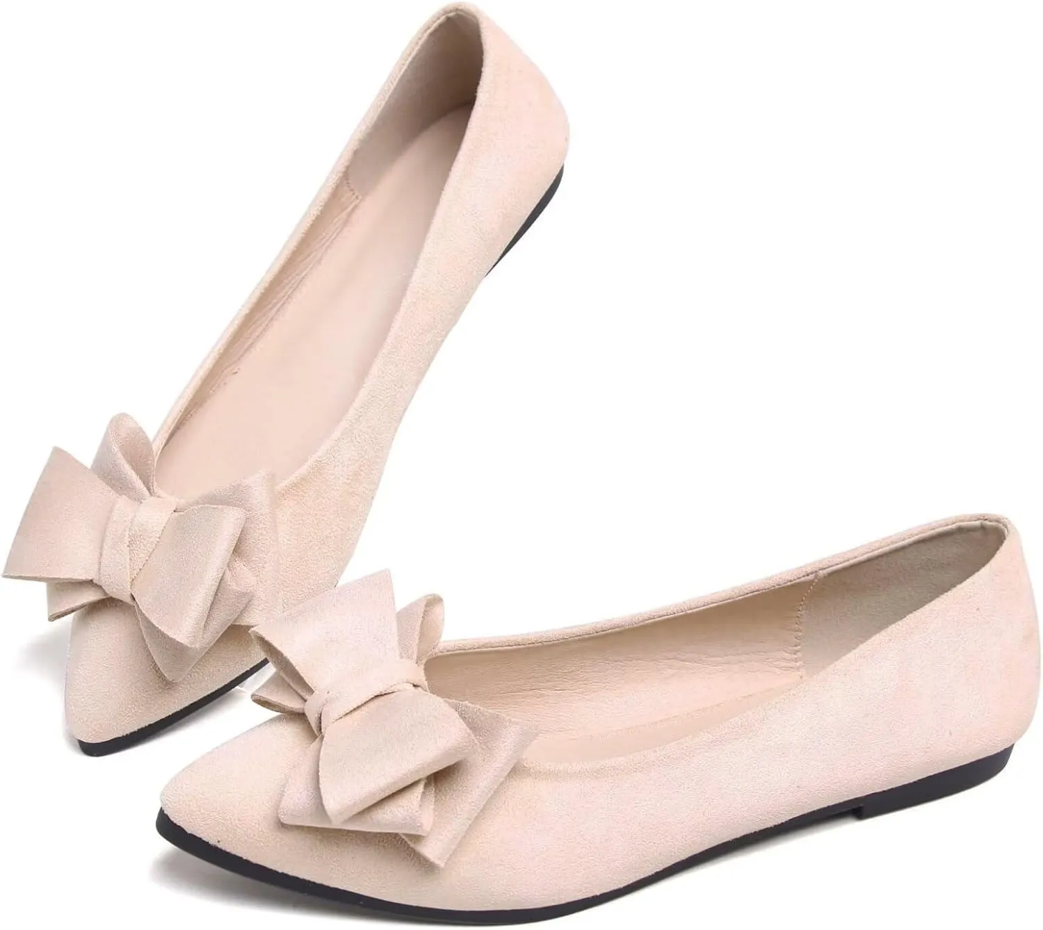 SAILING LU Bow-Knot Ballet Flats for Women Pointed Toe Crystals Wedding Shoes Comfort Light Weight Loafers