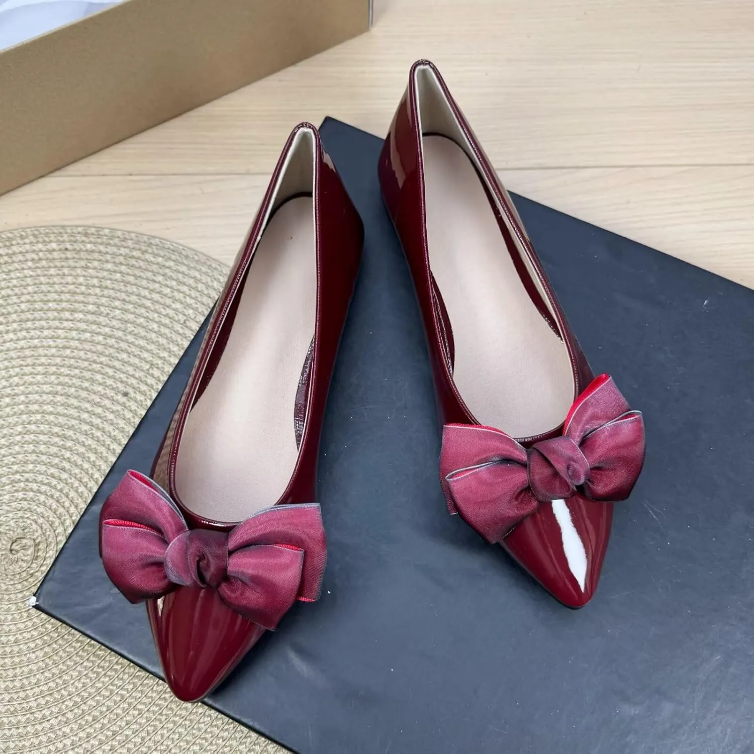 SAILING LU Bow-Knot Ballet Flats for Women Pointed Toe Rhinestones Dress Shoes Comfort Lightweight Loafers