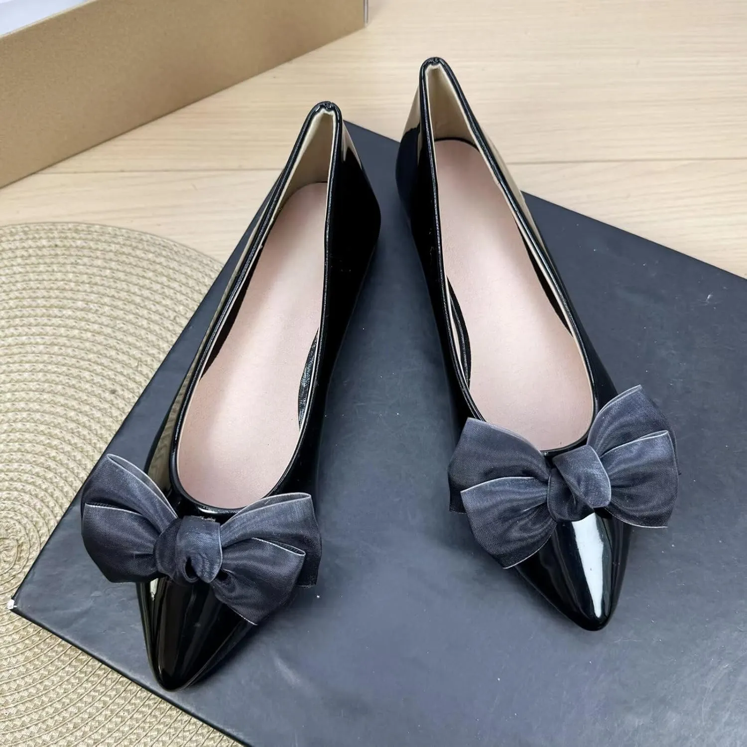SAILING LU Bow-Knot Ballet Flats for Women Pointed Toe Rhinestones Dress Shoes Comfort Lightweight Loafers