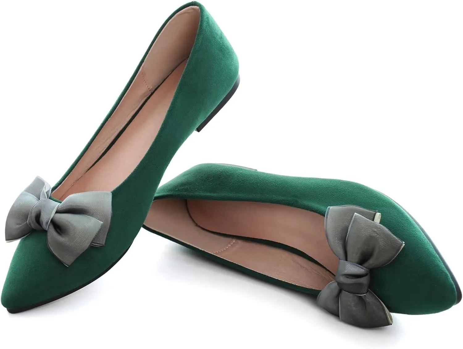 SAILING LU Bow-Knot Ballet Flats for Women Pointed Toe Rhinestones Dress Shoes Comfort Lightweight Loafers