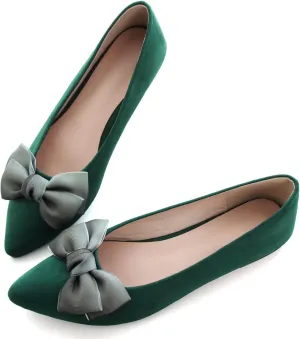 SAILING LU Bow-Knot Ballet Flats for Women Pointed Toe Rhinestones Dress Shoes Comfort Lightweight Loafers