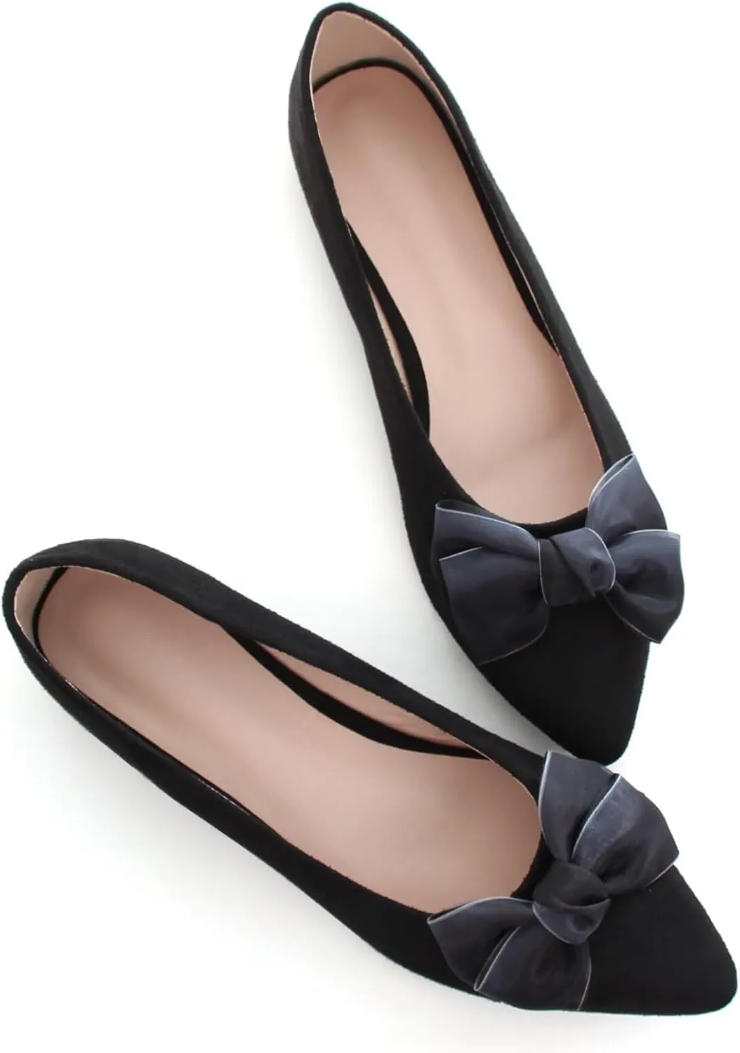 SAILING LU Bow-Knot Ballet Flats for Women Pointed Toe Rhinestones Dress Shoes Comfort Lightweight Loafers