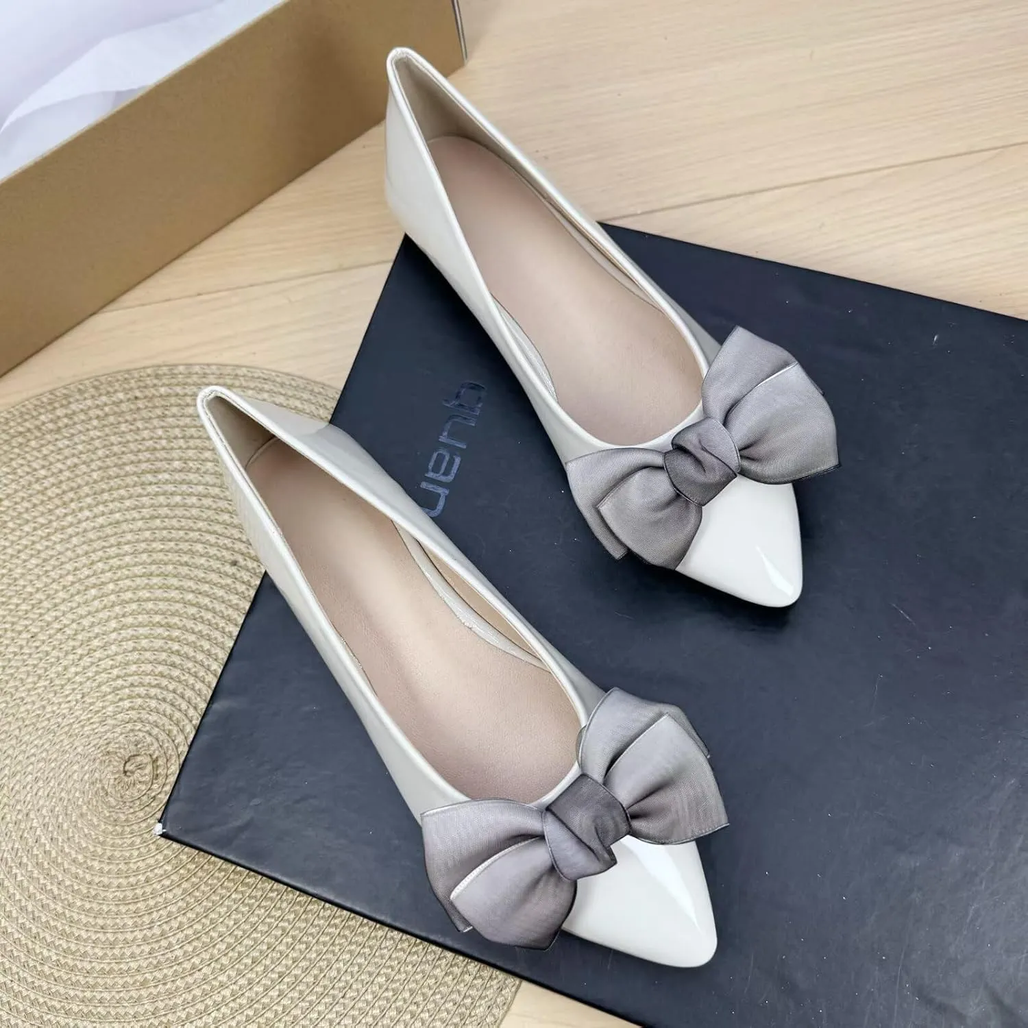 SAILING LU Bow-Knot Ballet Flats for Women Pointed Toe Rhinestones Dress Shoes Comfort Lightweight Loafers