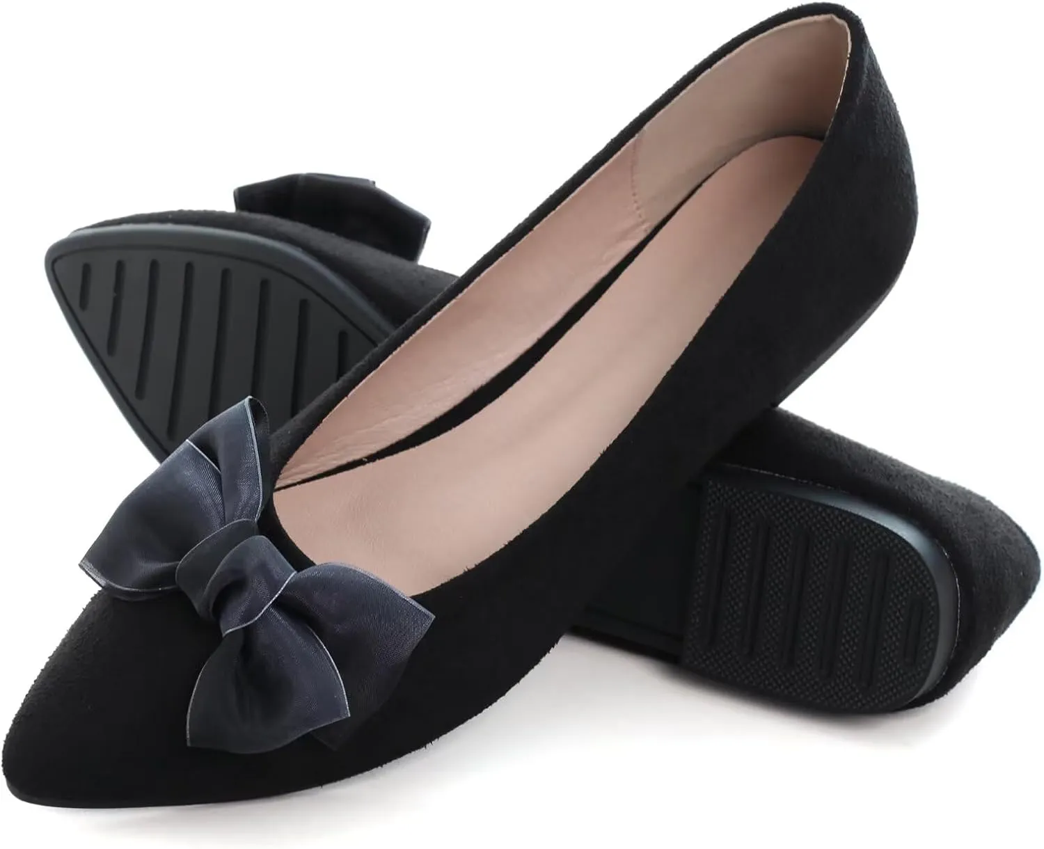 SAILING LU Bow-Knot Ballet Flats for Women Pointed Toe Rhinestones Dress Shoes Comfort Lightweight Loafers