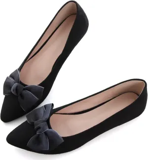 SAILING LU Bow-Knot Ballet Flats for Women Pointed Toe Rhinestones Dress Shoes Comfort Lightweight Loafers