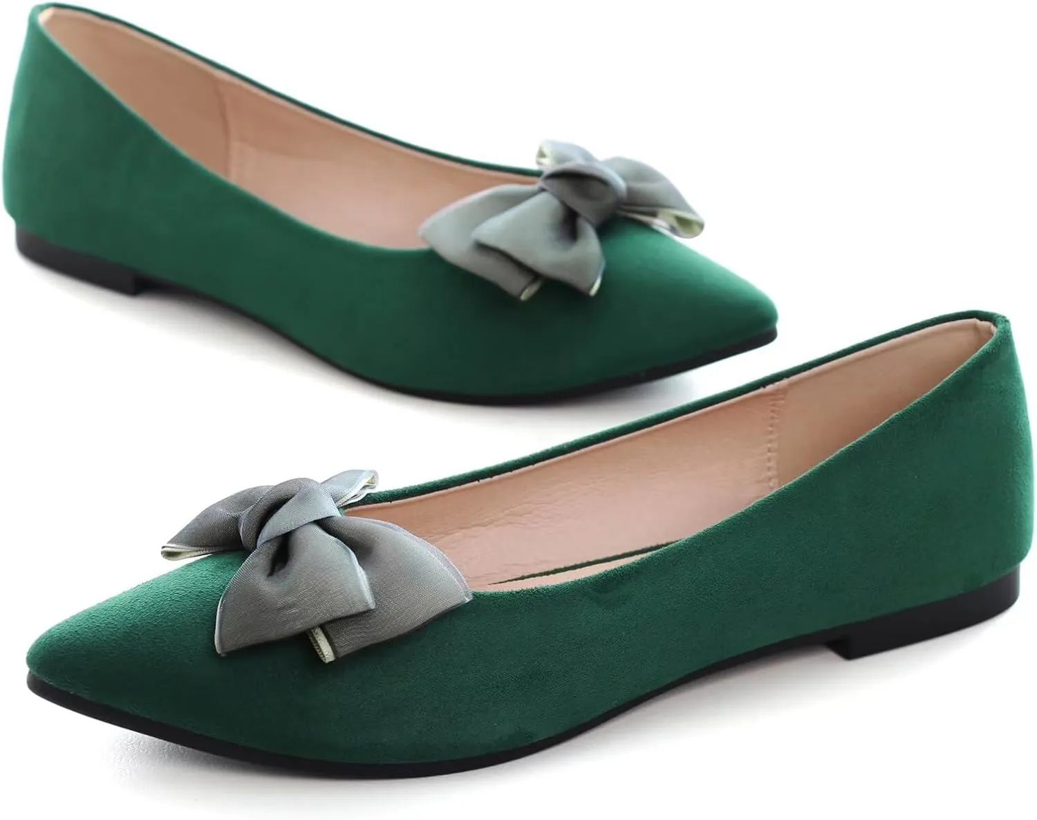 SAILING LU Bow-Knot Ballet Flats for Women Pointed Toe Rhinestones Dress Shoes Comfort Lightweight Loafers
