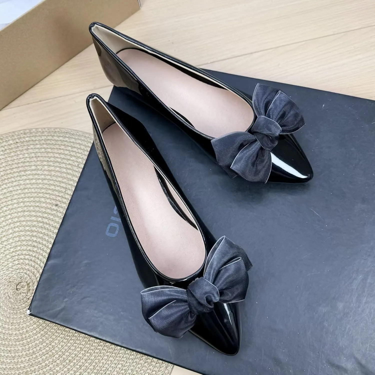 SAILING LU Bow-Knot Ballet Flats for Women Pointed Toe Rhinestones Dress Shoes Comfort Lightweight Loafers