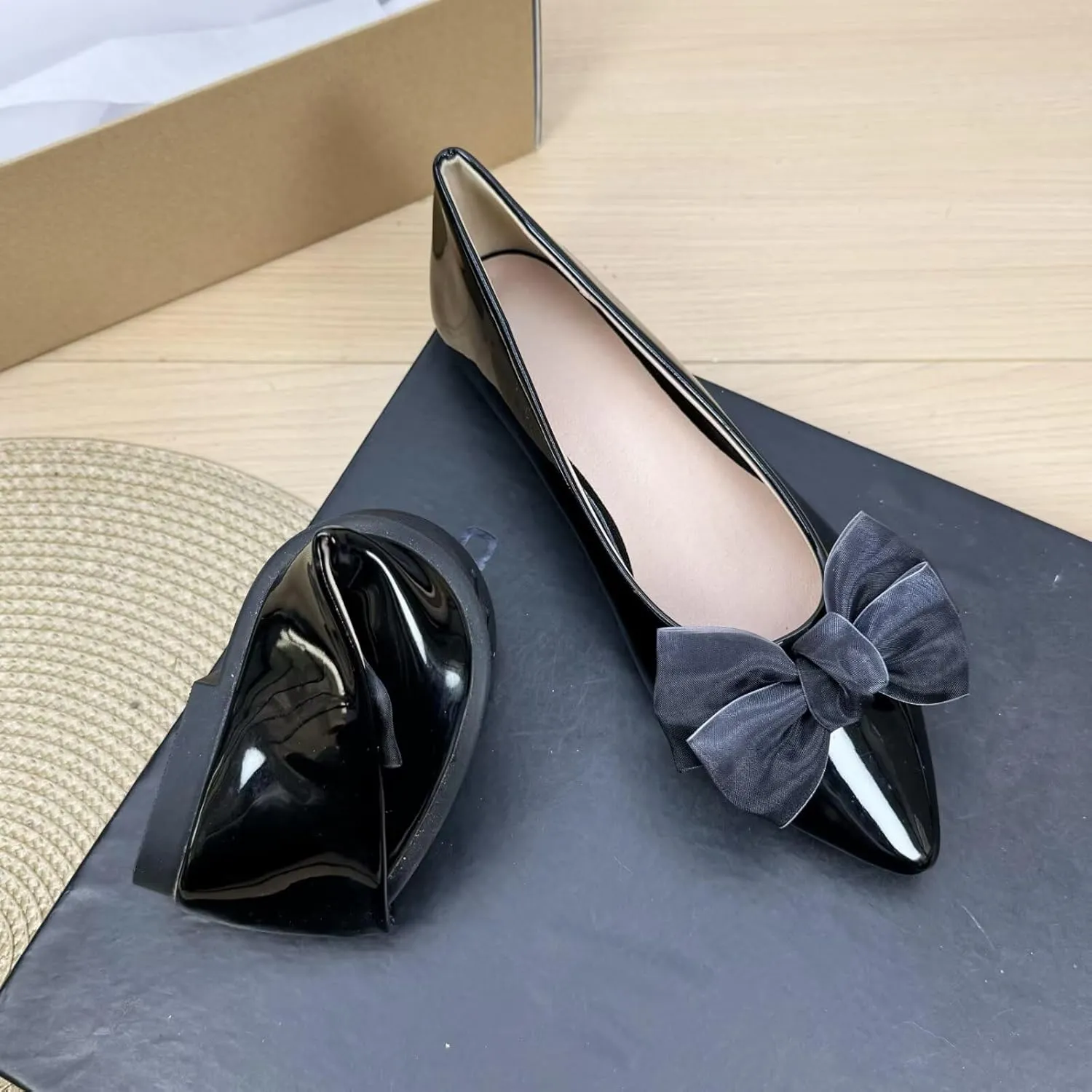 SAILING LU Bow-Knot Ballet Flats for Women Pointed Toe Rhinestones Dress Shoes Comfort Lightweight Loafers