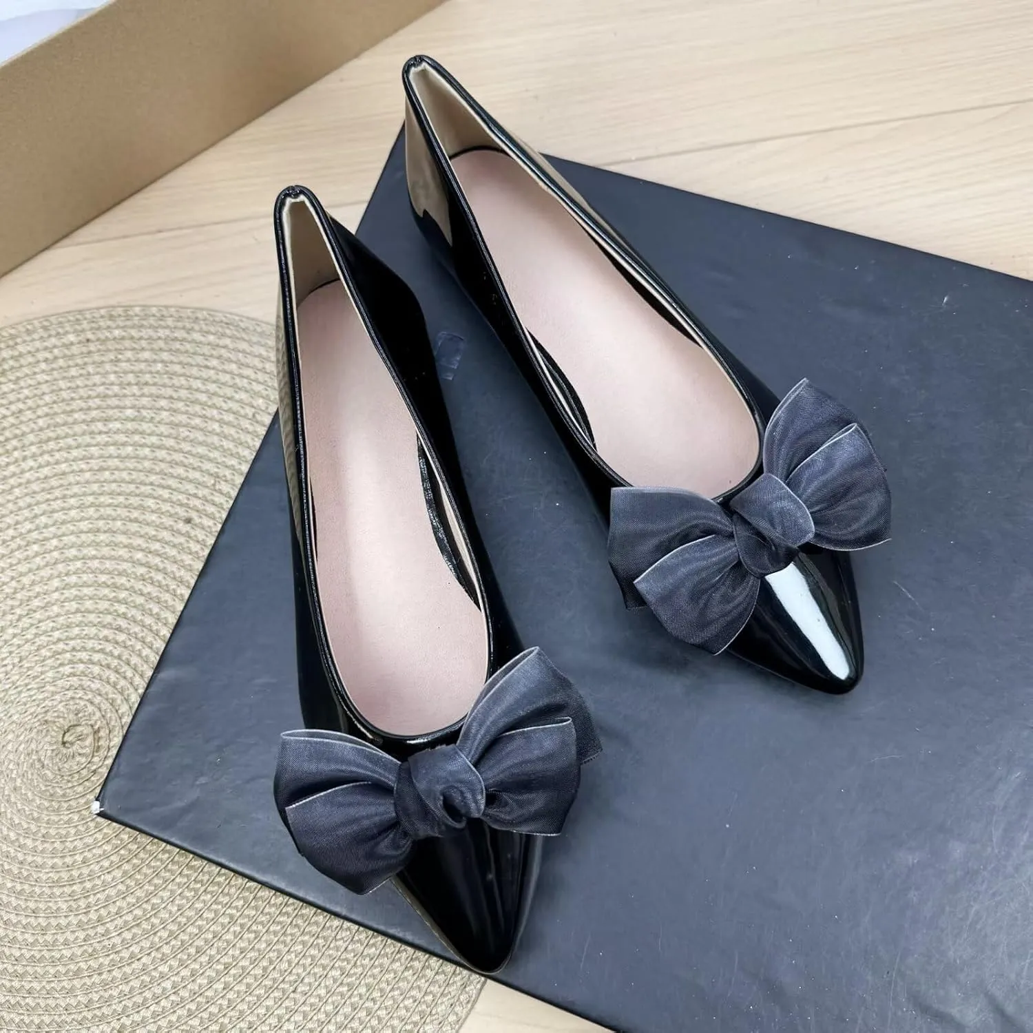 SAILING LU Bow-Knot Ballet Flats for Women Pointed Toe Rhinestones Dress Shoes Comfort Lightweight Loafers