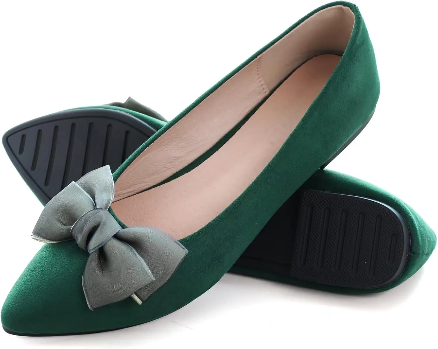 SAILING LU Bow-Knot Ballet Flats for Women Pointed Toe Rhinestones Dress Shoes Comfort Lightweight Loafers