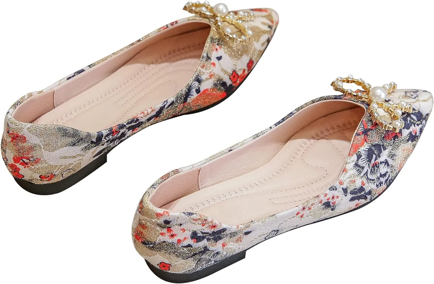 SAILING LU Bow-Knot Ballet Flats for Women Pointy Toe Sequins Dressy Shoes Womens Comfortable Slip on Loafers Light Weight