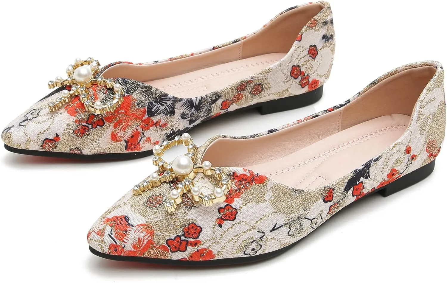SAILING LU Bow-Knot Ballet Flats for Women Pointy Toe Sequins Dressy Shoes Womens Comfortable Slip on Loafers Light Weight