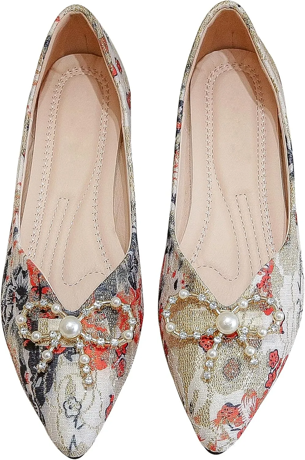 SAILING LU Bow-Knot Ballet Flats for Women Pointy Toe Sequins Dressy Shoes Womens Comfortable Slip on Loafers Light Weight