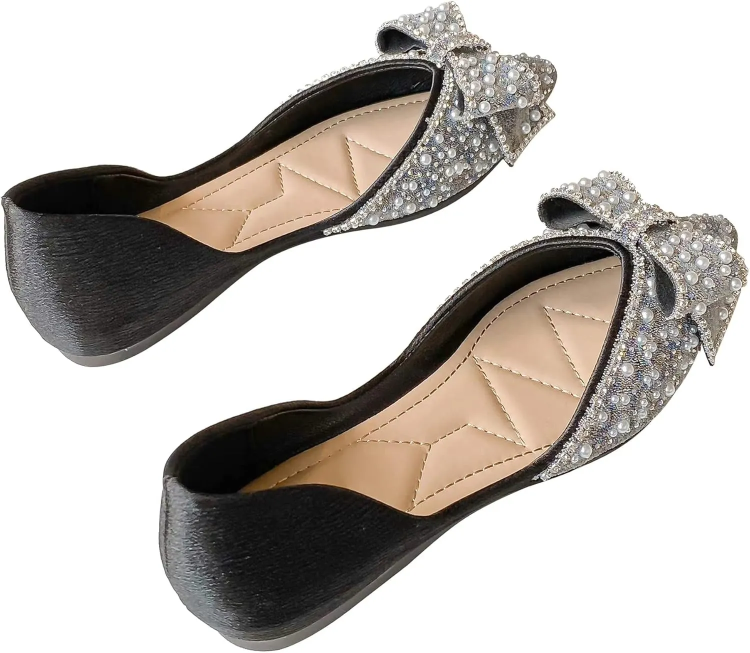SAILING LU Sequins Flats Bow-Knot Shoes Women Dressy Pointed Toe Bridal Shoes for Wedding Comfortable Loafers Slip-ons