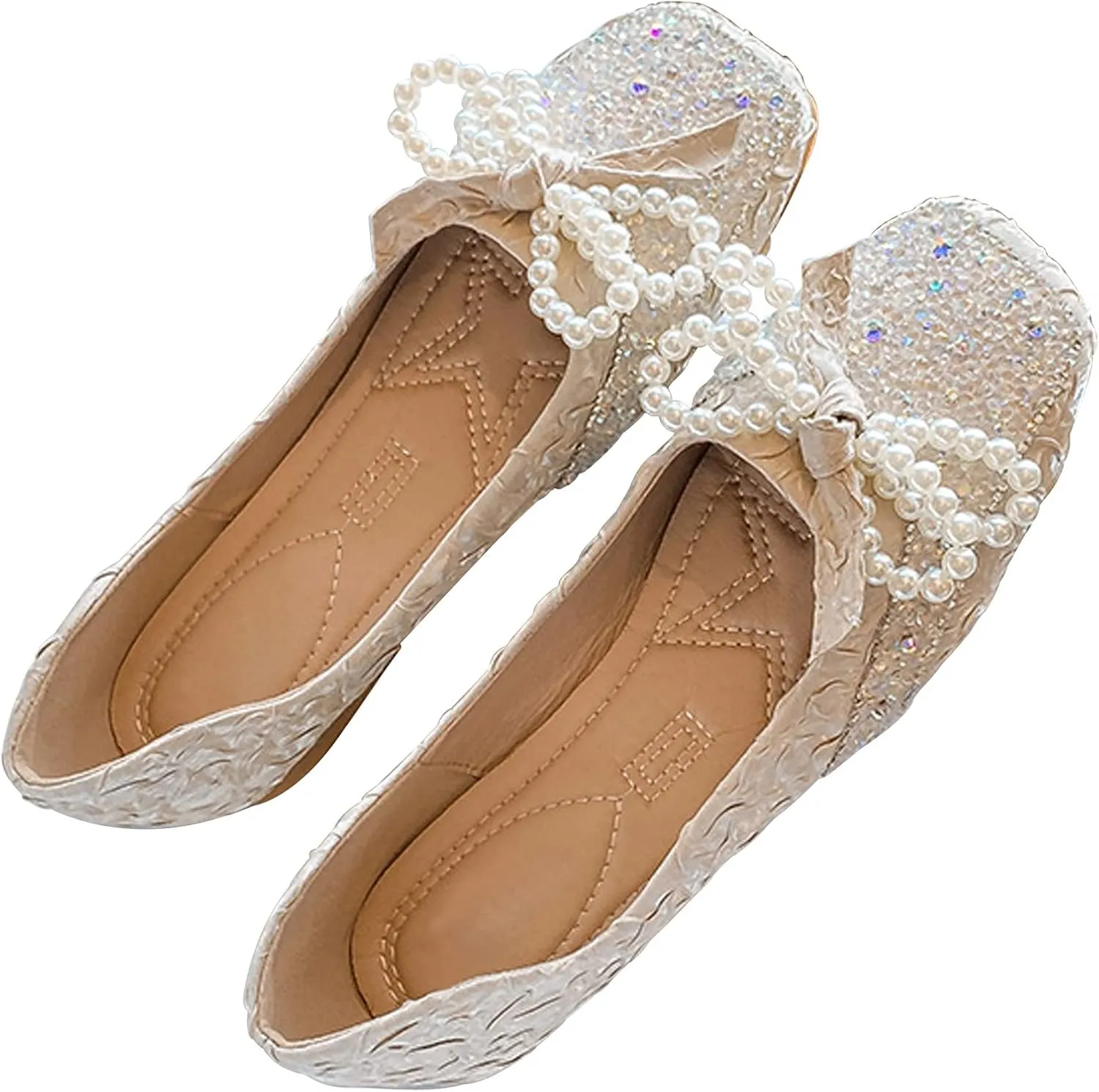 SAILING LU Square Toe Flats Shoes Rhinestoned Bowknots Ballet Flats for Women Studded Dress Shoes Comfort Light Weight Loafers