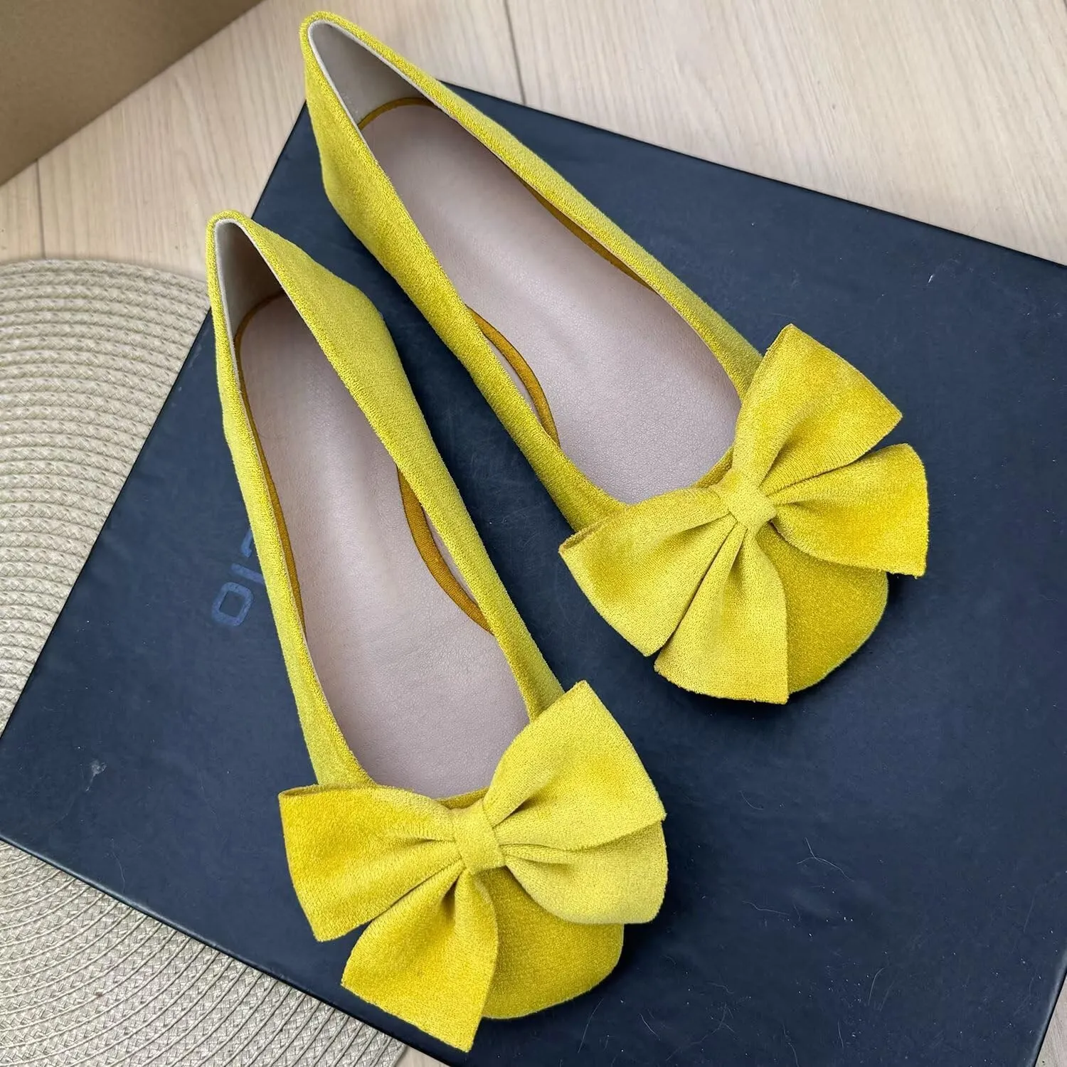 SAILING LU Women's Bow-Knot Square Toe Flat Shoes Dance Shoes Dressy Ballerina Flats for Women Casual Slip-on Loafers