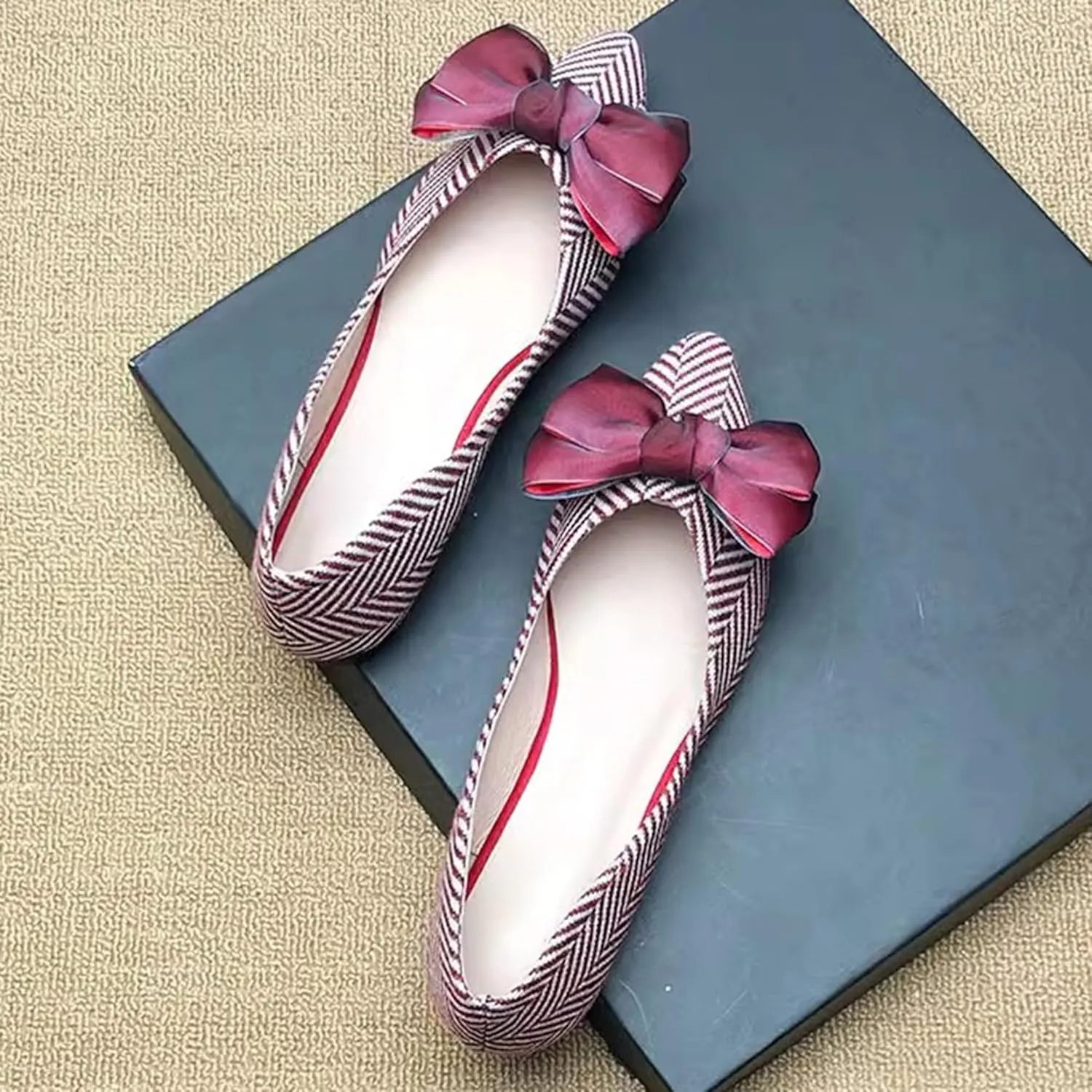 SAILING LU Womens Bowknot Pointed Toe Shoes Comfortable Ballet Flats Slip on Loafers Dressy Flats for Party