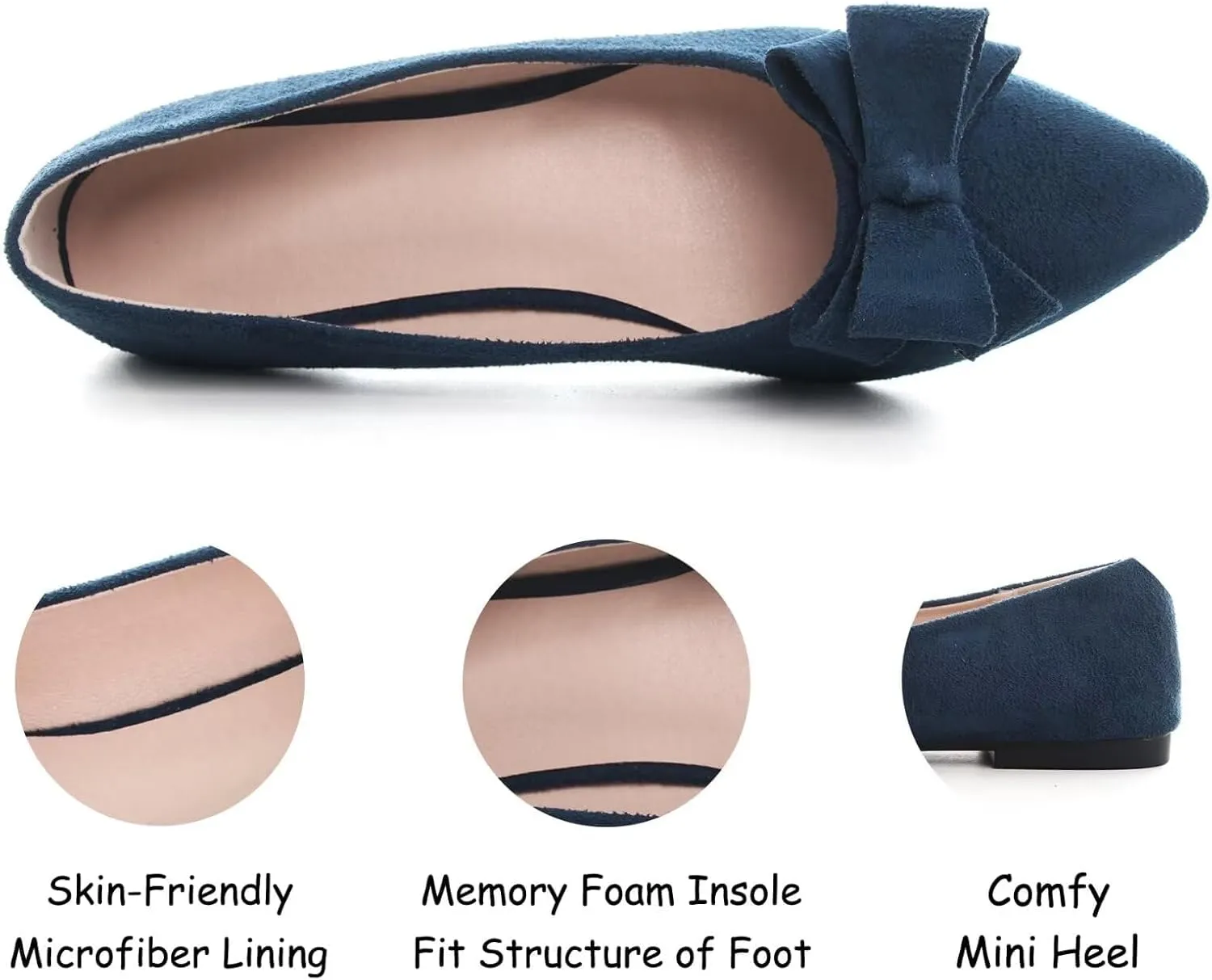 SAILING LU Womens Pointed Toe Ballet Flats Cute Bow-Knot Comfortable Loafers Formal Business Suede Slip On Dressy Walking Shoes