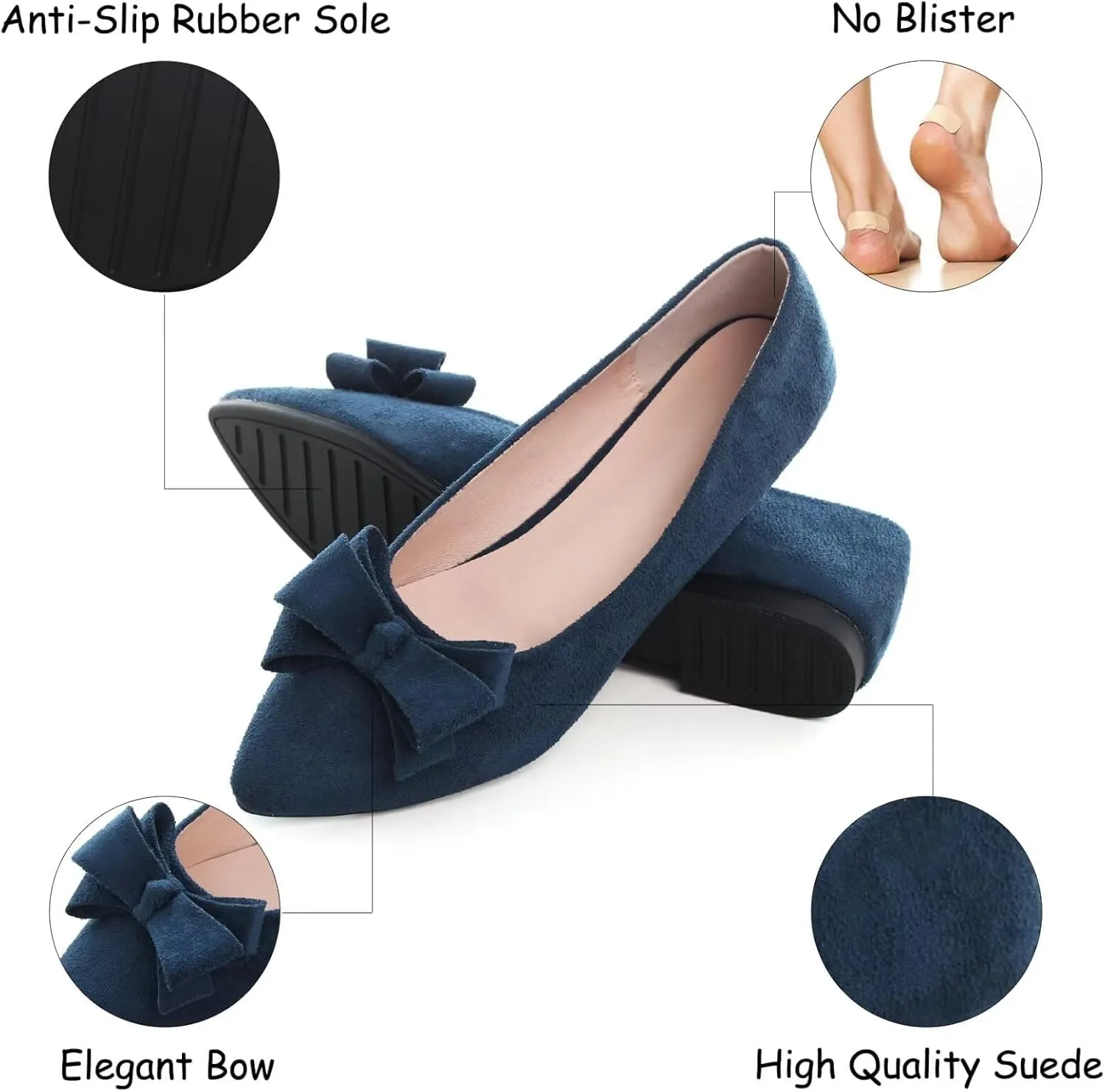 SAILING LU Womens Pointed Toe Ballet Flats Cute Bow-Knot Comfortable Loafers Formal Business Suede Slip On Dressy Walking Shoes