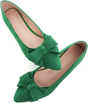 SAILING LU Womens Pointed Toe Ballet Flats Cute Bow-Knot Comfortable Loafers Formal Business Suede Slip On Dressy Walking Shoes