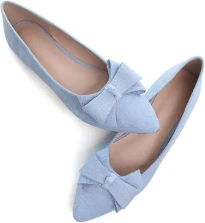 SAILING LU Womens Pointed Toe Ballet Flats Cute Bow-Knot Comfortable Loafers Formal Business Suede Slip On Dressy Walking Shoes