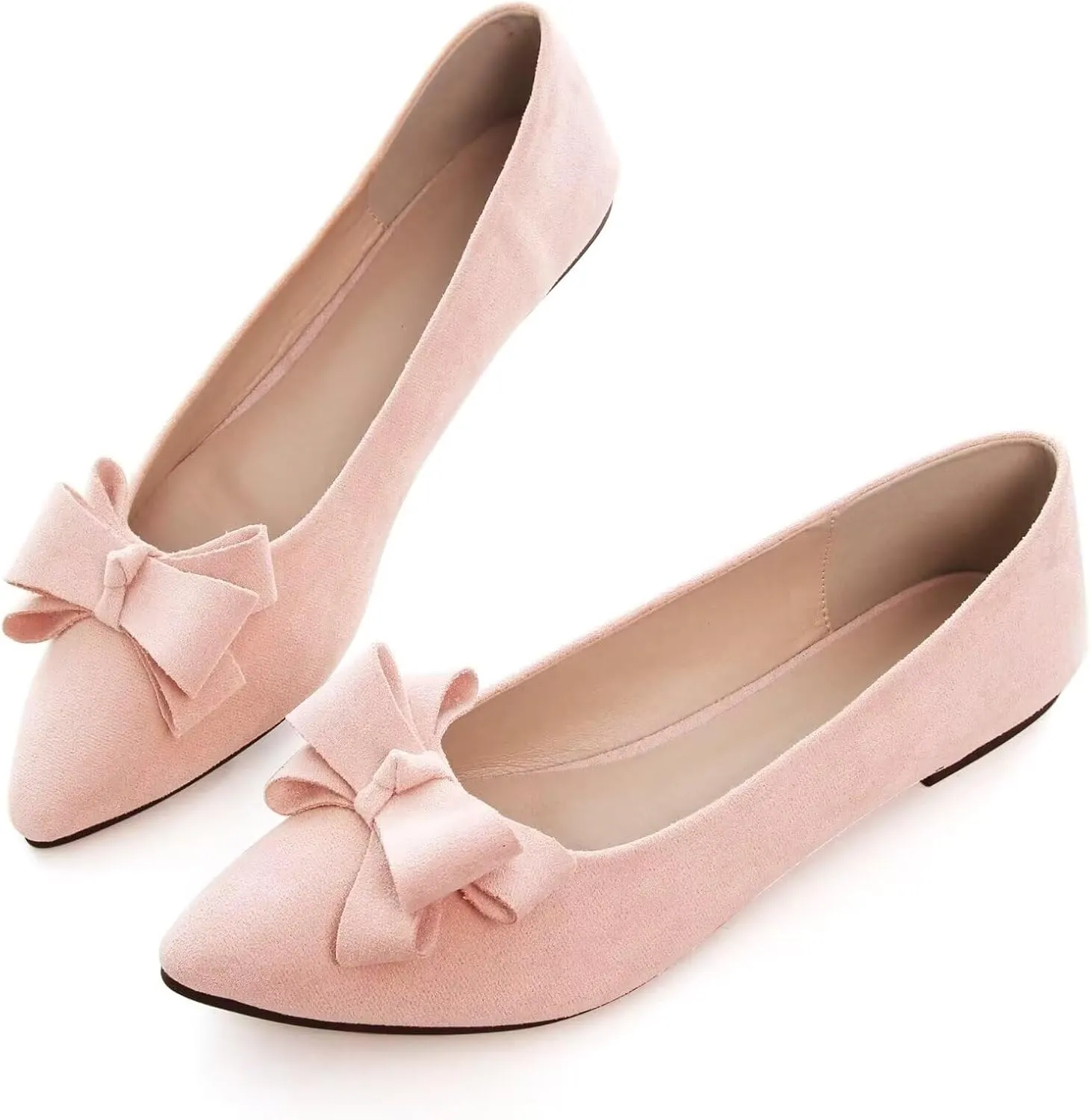 SAILING LU Womens Pointed Toe Ballet Flats Cute Bow-Knot Comfortable Loafers Formal Business Suede Slip On Dressy Walking Shoes